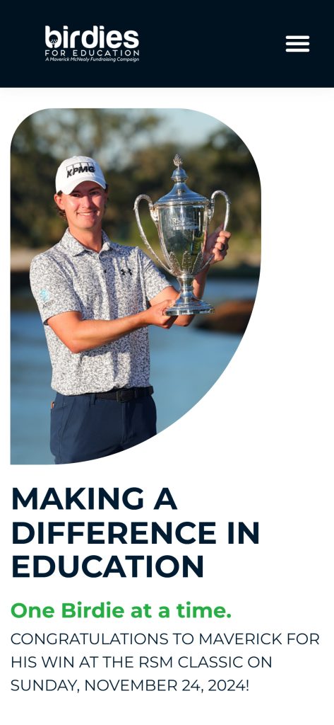 Birdies for Education home page on mobile