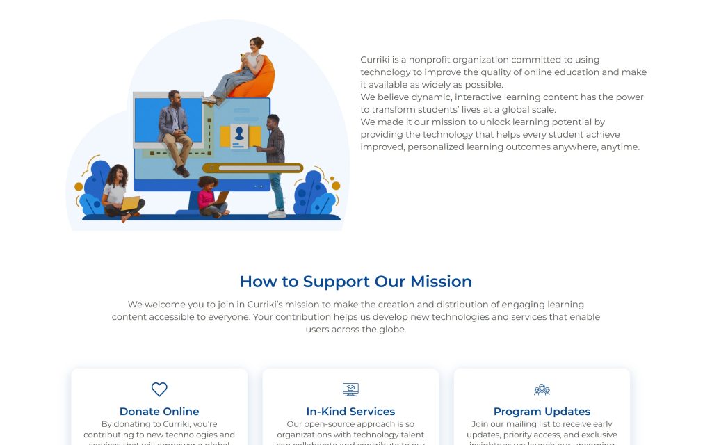 Curriki: mission illustration and "How to Support Our Mission"